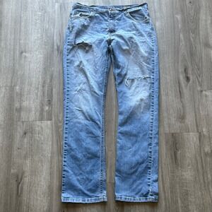 George Mens Bootcut Distressed Medium Wash Blue Denim Jeans 34x32 GM0103